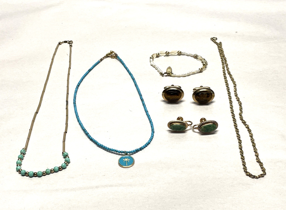 Vintage Gold Filled Jewelry Lot, 3 Necklaces, Earrings, Bracelet, Cufflinks 38g
